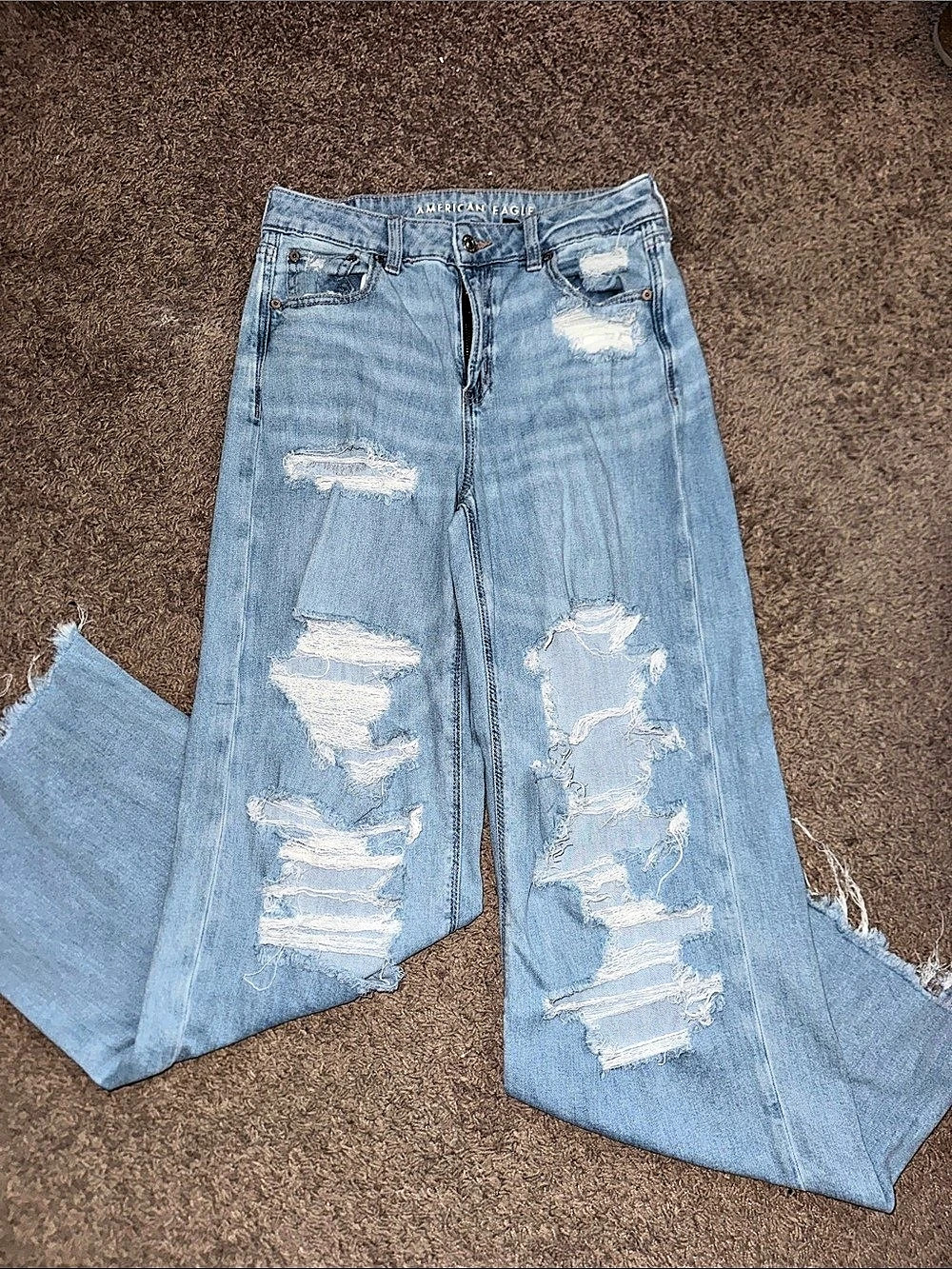 American Eagle Highest Waist Ripped Wide Leg Jean Jeans Blue
